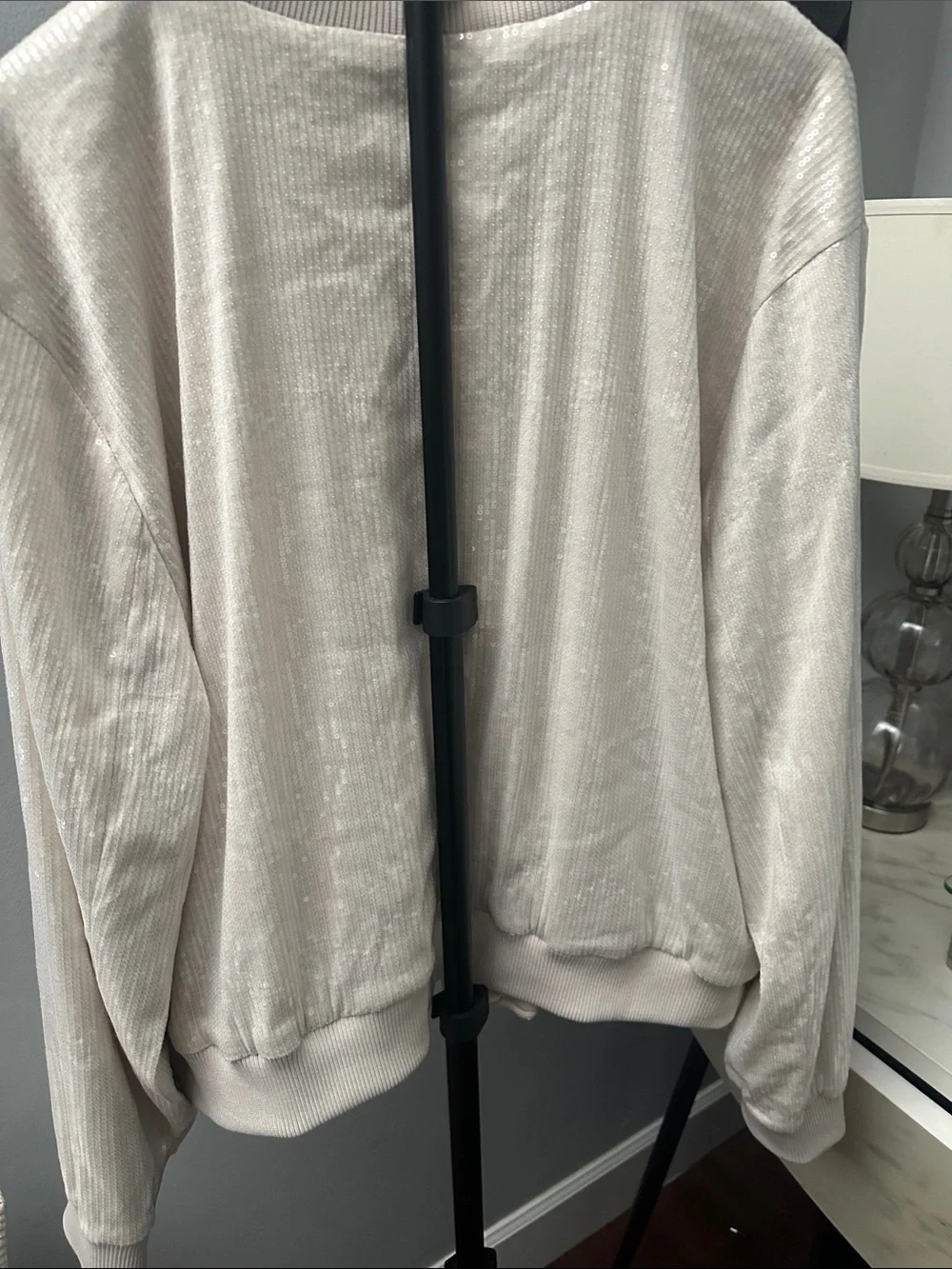 Nina Parker Sequin Light Beige Bomber Jacket - 2X - Good Condition
